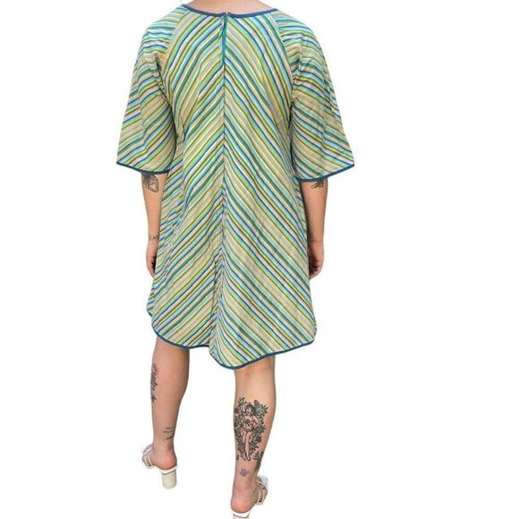 Vintage 1960s Womens Rainbow Striped Geometric Mid Mod Retro Mini Dress Sz M - Picture 4 of 7